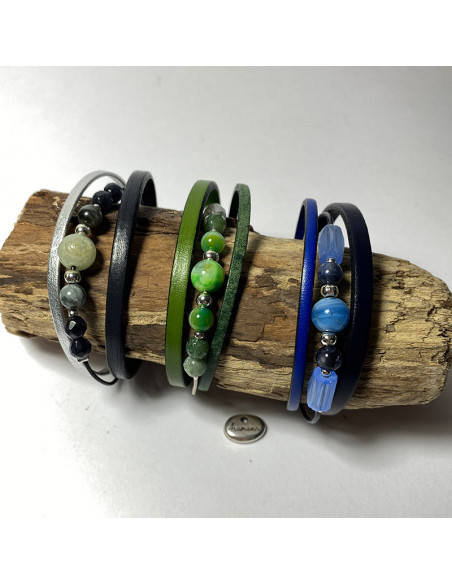 Bracelets en cuir et pierres naturelles faits à la main