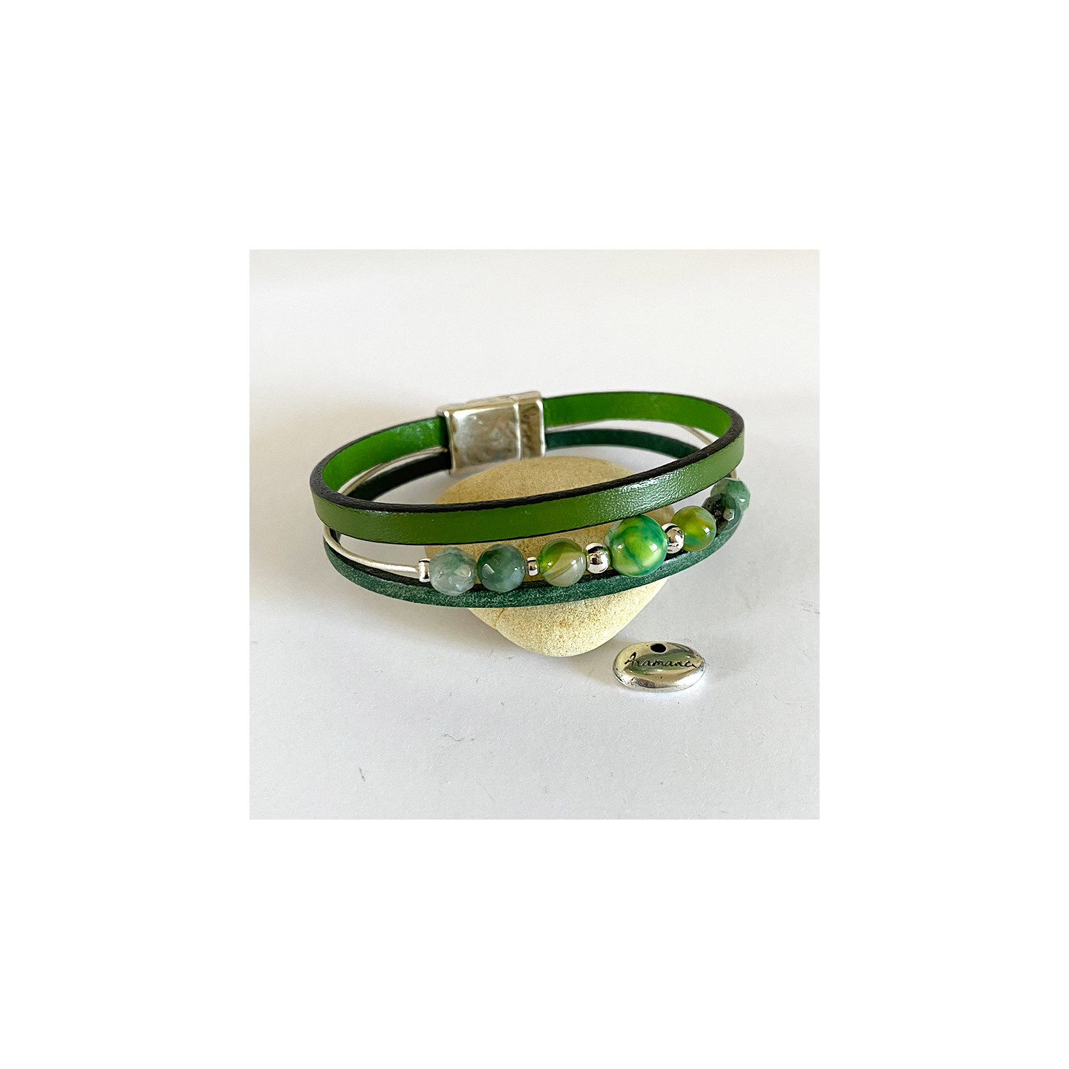 Bracelet cuir & Pierre naturelle - Bijoux/Bracelet - Art Vintage
