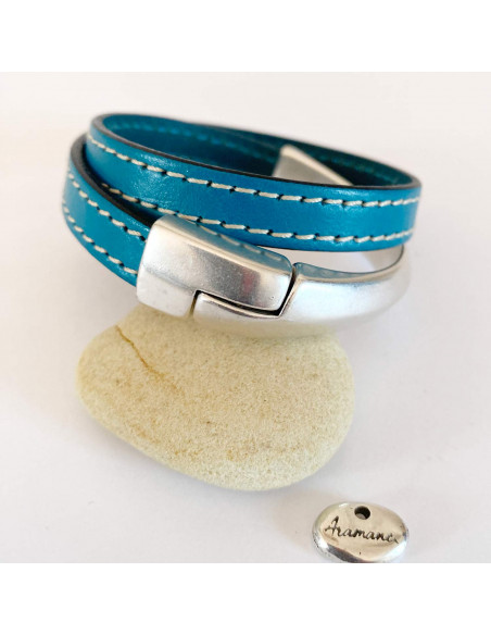 Bracelet demi jonc plaqué argent et cuir