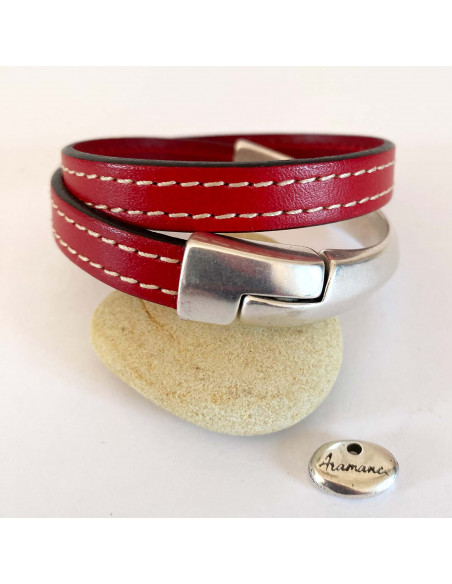 Bracelet demi jonc plaqué argent et cuir