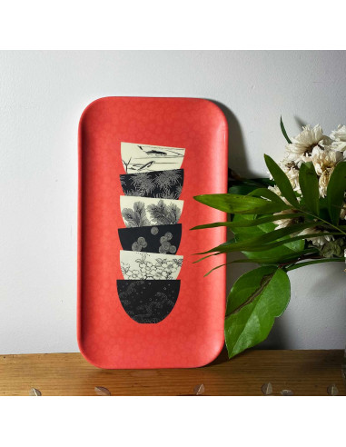 Plateau rectangulaire en résine avec motifs