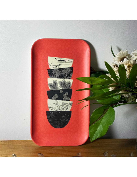 Plateau rectangulaire en résine avec motifs