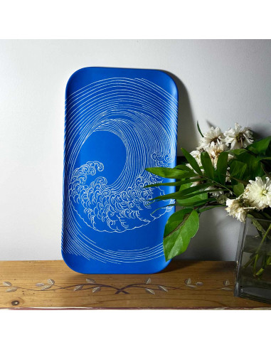 Plateau rectangulaire en résine wave ou Myconos