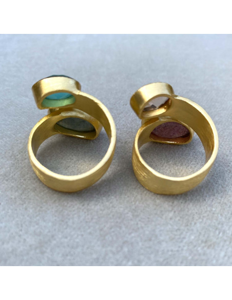 Bague toi et moi plaqué or et pierres fines