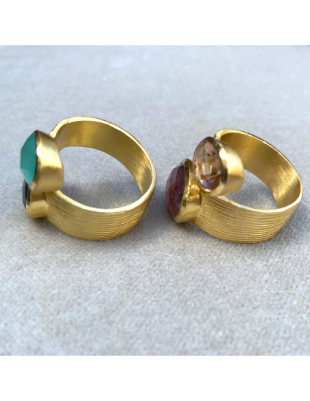 Bague toi et moi plaqué or et pierres fines