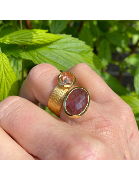 Bague toi et moi plaqué or et pierres fines