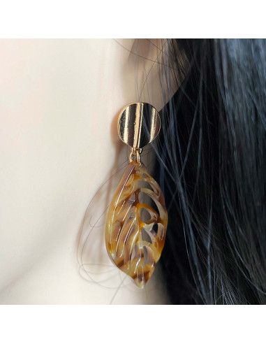 Boucles d'oreilles feuilles brunes