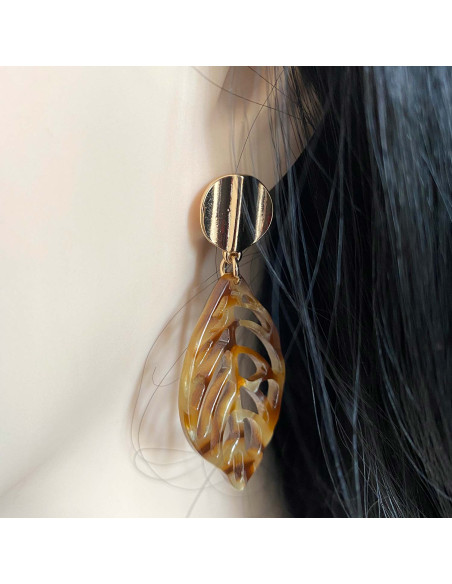 Boucles d'oreilles feuilles brunes