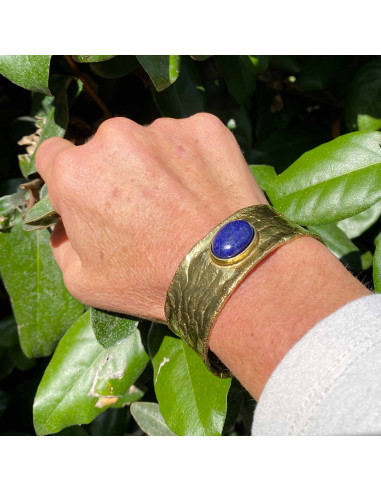 Bracelet manchette large pierre cabochon sur...