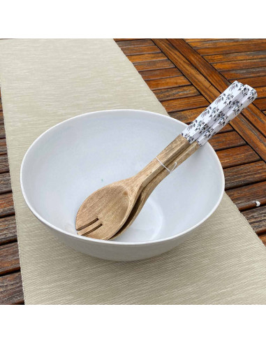 Couverts à salade bois manguier et manche couleur