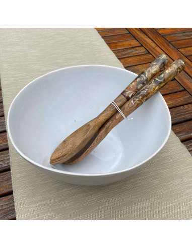 Couverts à salade bois manguier et manche couleur