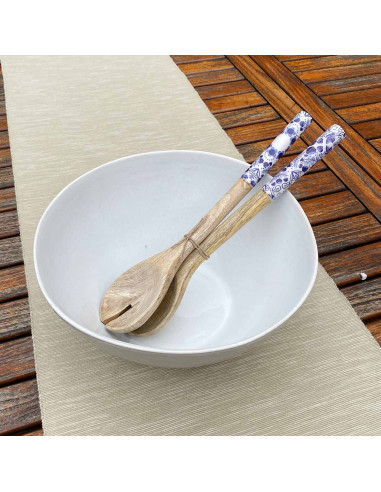 Couverts à salade bois manguier et manche couleur