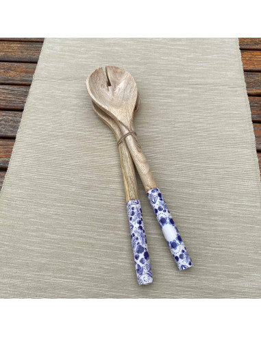 Couverts à salade bois manguier et manche couleur