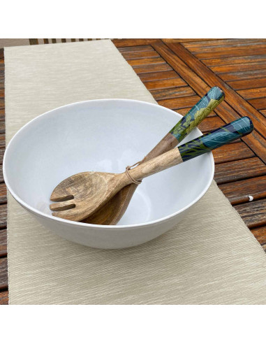 Couverts à salade bois manguier et manche couleur