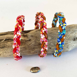 Bracelet cuir et liberty tressé sur fermoir aimanté