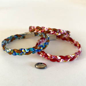 Bracelet cuir et liberty tressé sur fermoir aimanté 2