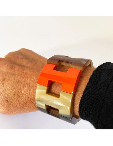 Bracelet manchette corne naturelle et laque
