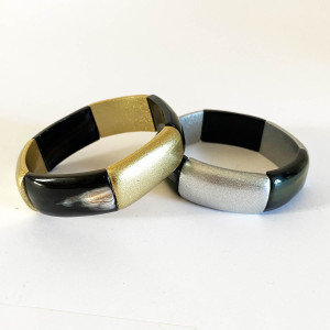 Bracelet corne naturelle et corne argentée ou dorée sur élastique 2