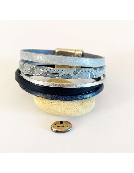 Bracelet multilien cuir bleu ou vert