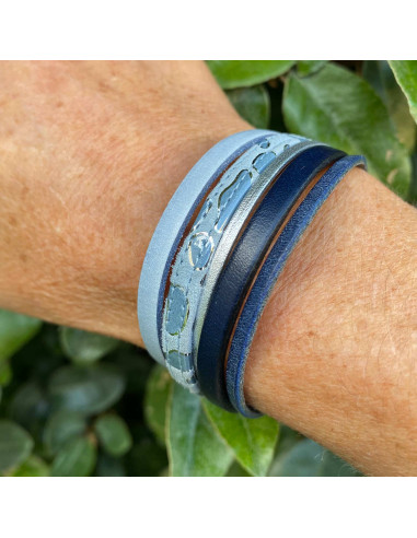 Bracelet multilien cuir bleu ou vert
