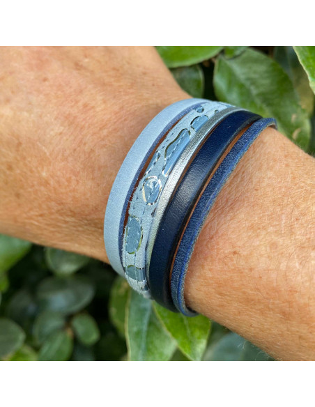 Bracelet multilien cuir bleu ou vert