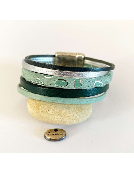 Bracelet multilien cuir bleu ou vert