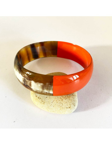 Bracelet large bicolore corne naturelle et laque