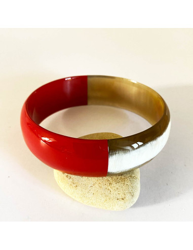 Bracelet large bicolore corne naturelle et laque