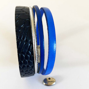 Bracelet en cuir multirang composé de lanières à motif et lanières unies sur fermoir magnétique 2