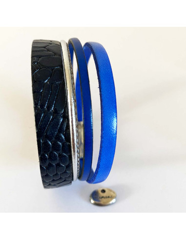 Bracelet cuir multirang motifs et unis