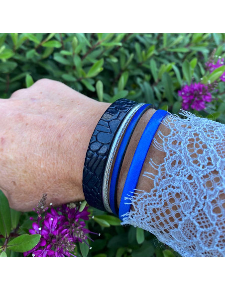 Bracelet cuir multirang motifs et unis
