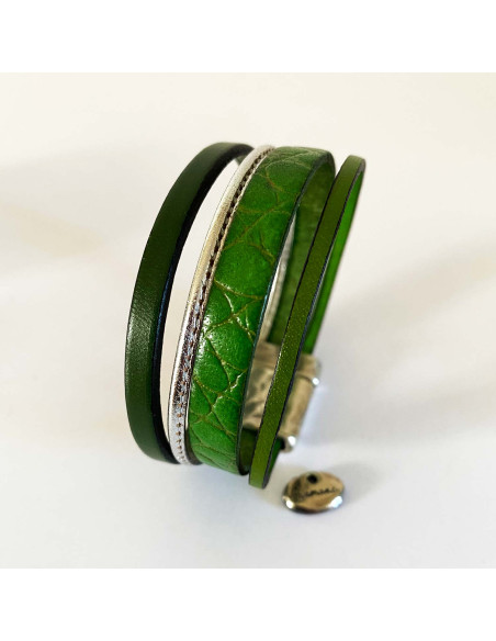 Bracelet cuir multirang motifs et unis