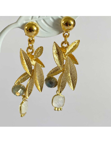 Boucles D'Oreille Feuilles Pierres Naturelles- D'Ame Reveuse