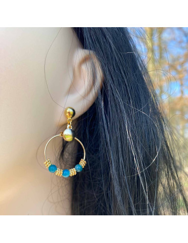 Boucles d'oreilles pierre et perles dorées