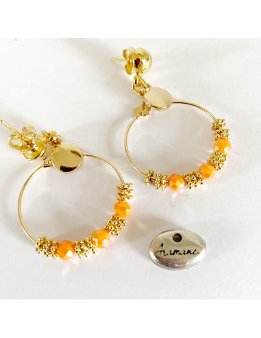 Boucles d'oreilles pierre et perles dorées