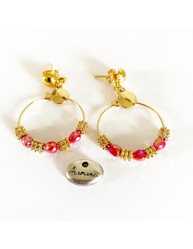 Boucles d'oreilles pierre et perles dorées