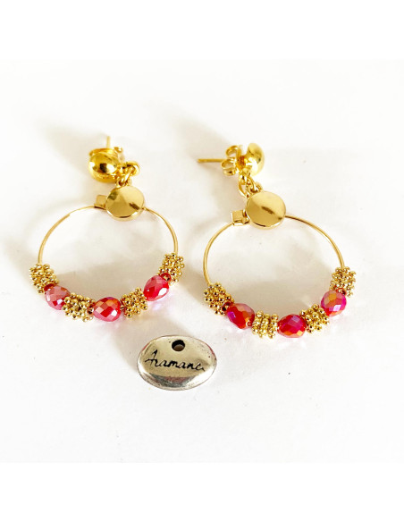 Boucles d'oreilles pierre et perles dorées