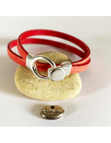 Bracelet cuir avec boucle, double tour