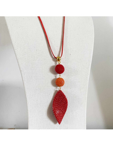 Collier sautoir pendentif Galuchat bicolore