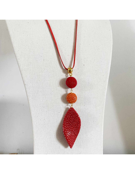 Collier sautoir pendentif Galuchat bicolore