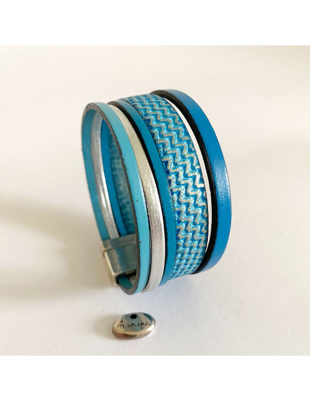 Bracelet manchette cuir "vagues"