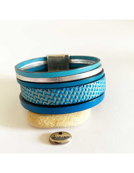 Bracelet manchette cuir "vagues"