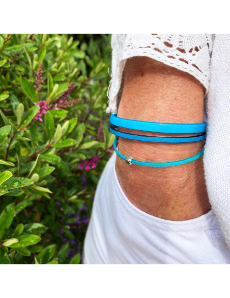 Bracelet 3 liens cuir tons bleus