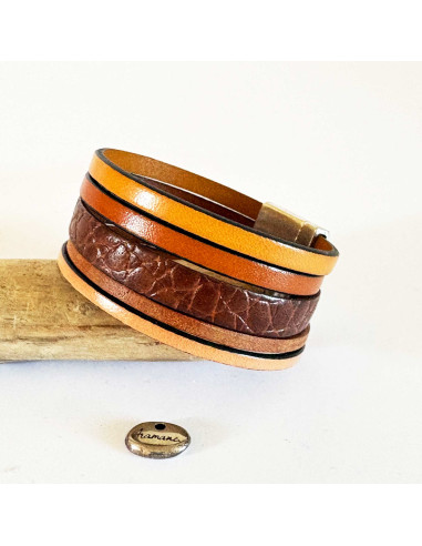 Bracelet manchette cuir "caillou"