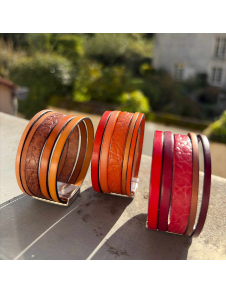 Bracelet manchette cuir "caillou"
