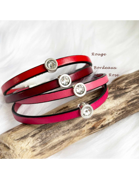 Bracelet lanière cuir avec strass