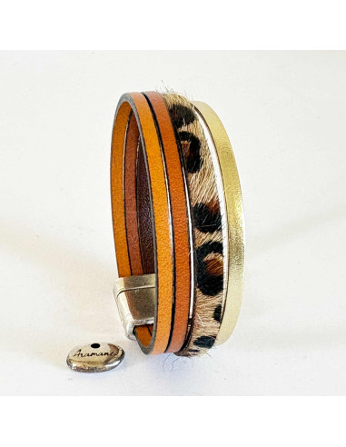 Bracelet Manchette Réglable Imprimé Léopard - Accessoire Fête Et Festival