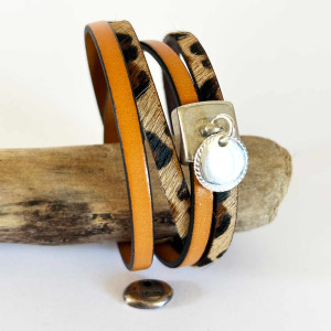 Bracelet cuir léopard double tour