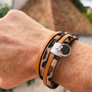 Bracelet cuir léopard double tour 2