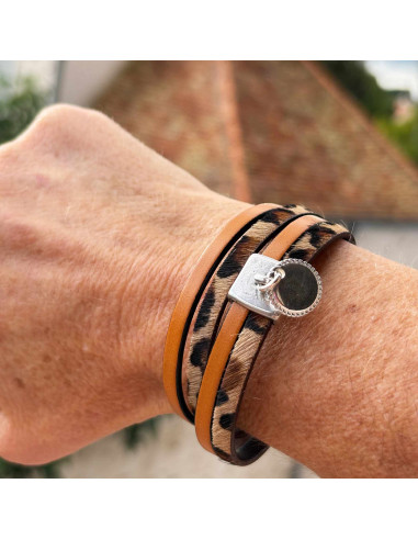 Bracelet cuir léopard double tour